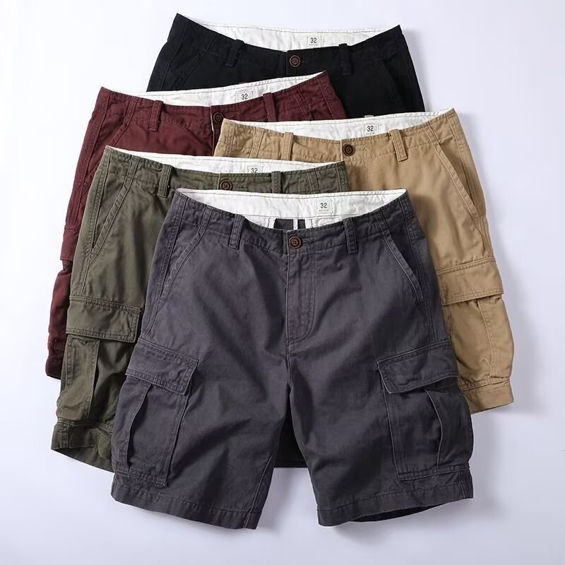 Retro Mens Outdoor Relaxed-fit Mid-length Cargo Pants With Multiple Pockets