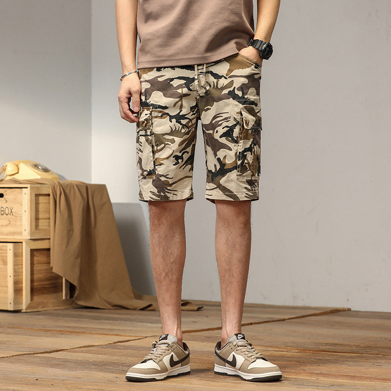 Mens Loose Retro Casual Camo Shorts With Multiple Pockets