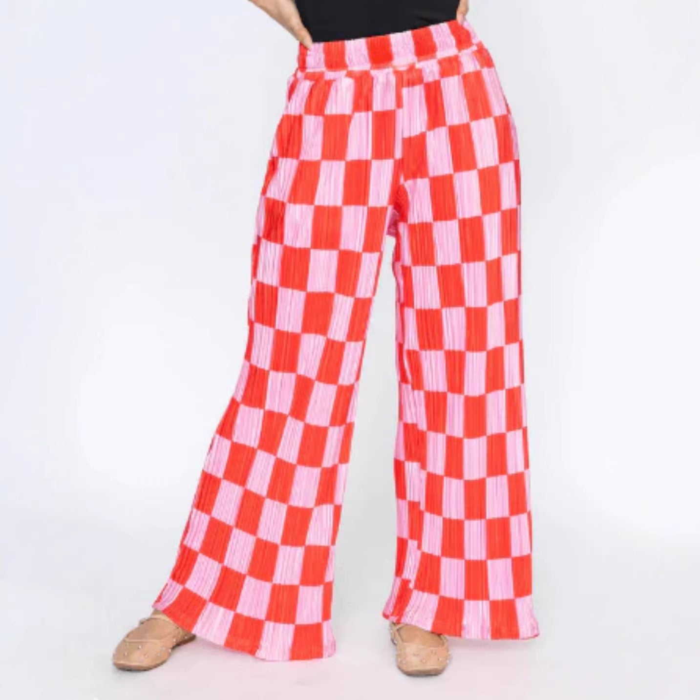 Fashionable Minimalist Plaid Print Pleated Trousers