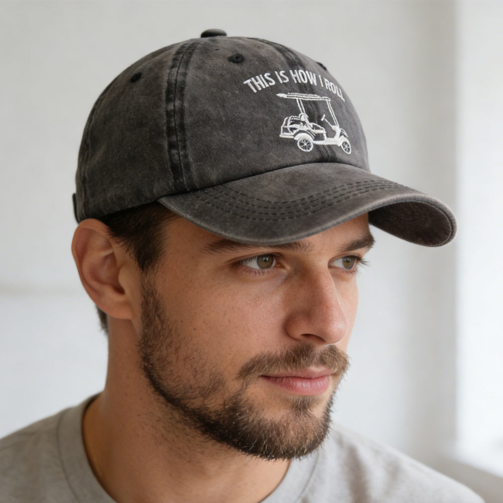 2pcs This Is How I Roll Golf Cart Hat, Funny Golfers Adjustable Cotton Denim Baseball Cap For Men Women