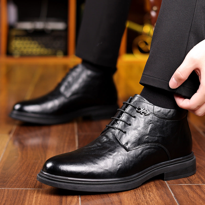Fleece-lined Extra-thick Insulated High-top Cotton Leather Shoes